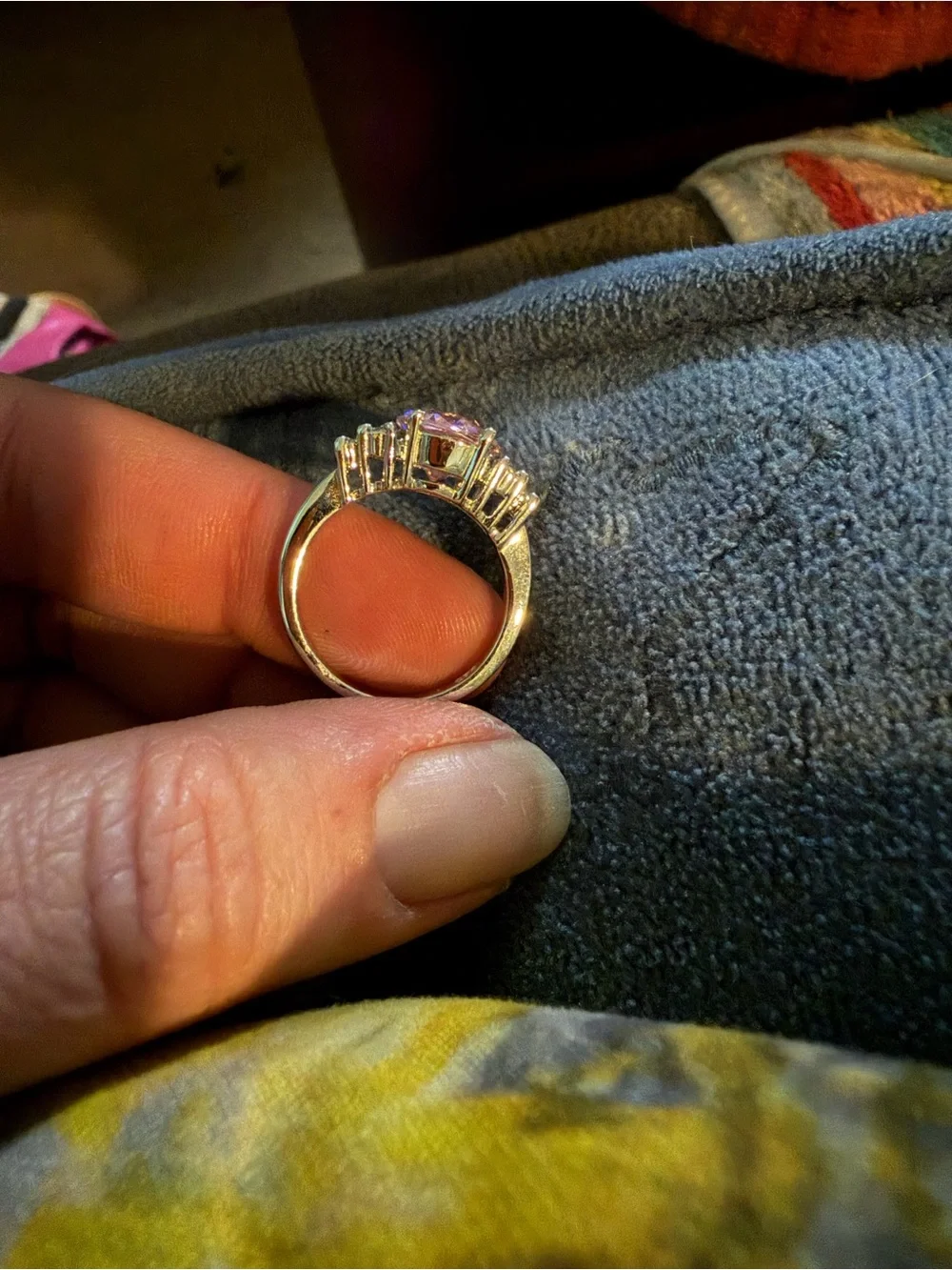 Sterling silver Pink Oval Center Ring with Side Stones - Women Jewelry